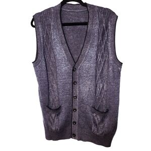 Zerdocean Mens Button Front Lattice Stripes Pockets Vest Size Medium Academia